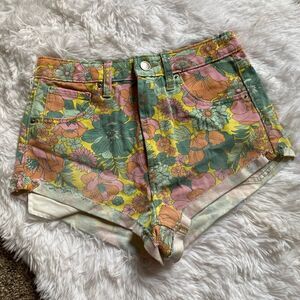 Wild Fable Jean Shorts Highest Rise Cheeky Floral NEW Yellow Green Pink‎ Size 00